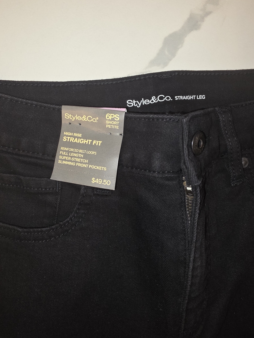 Style & Co. Women's High-Rise Straight Leg Jeans in Black